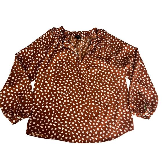 J.CREW Drapey Ruffleneck Top, Brushstroke, Printed 365 Crepe, Medium, Orange - Picture 2 of 12